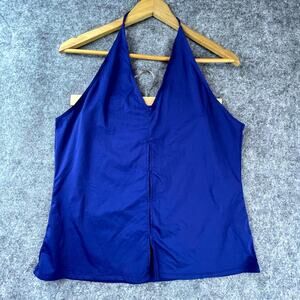 Fabletics Chiara Tank Top Womens Medium Blue Halter Keyhole Open Cowl Back